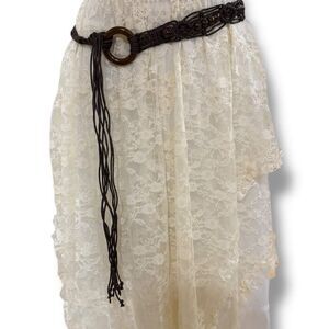 Brown Braided Wood Beaded Fringe Waist Belt NWT Boho
